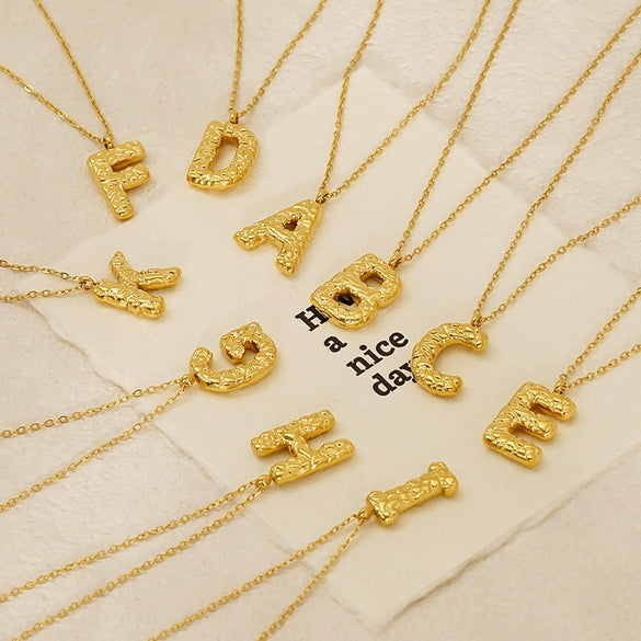 Jewelry Stainless Steel Titanium Steel Pendant Necklace With Embossed Pleated Design Inlaid With Gold And Letters Numbers Text For Women