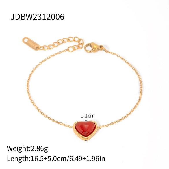 Jewelry Stainless Steel Titanium Steel Red Agate Love Shape Electroplating O Chain Pendant Earrings Ring