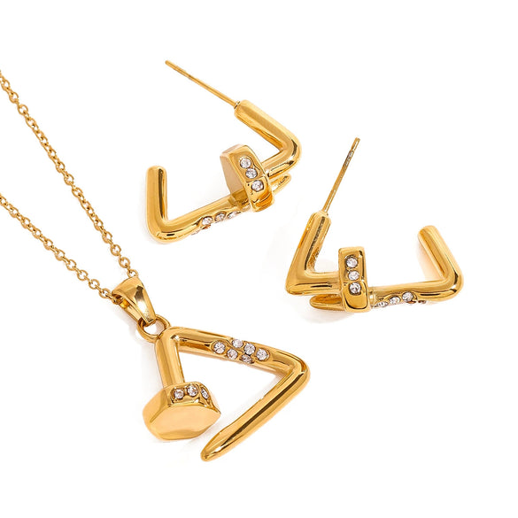 Jewelry Stainless Steel Titanium Steel Rhinestone Irregular Pendant Necklace Earrings Electroplating Geometric