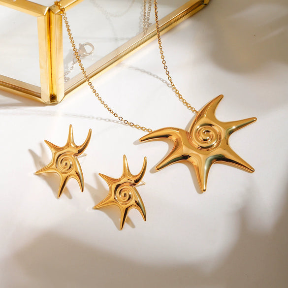 Jewelry Stainless Steel Titanium Steel Sun Pattern Electroplated Women's Earrings And Necklaces