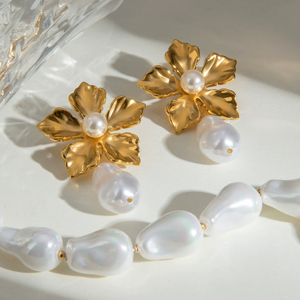Jewelry Stainless Steel Titanium Steel Water Drops Bead Flower Electroplated
