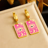 Jewelry Stainless Steel Vintage Square Earrings And Necklaces With Stars Sun Moon Clouds Cosmic Patterns Electroplated For Women