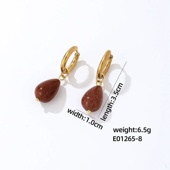 Jewelry Stainless Steel Water Dropshaped Electroplated Simple Women's Earrings