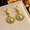 Jewelry Stainless Steel Woven Soft Chain Sunflower With Blue Turquoise Electroplated Bracelet Earrings Necklace For Women