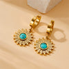 Jewelry Stainless Steel Woven Soft Chain Sunflower With Blue Turquoise Electroplated Bracelet Earrings Necklace For Women