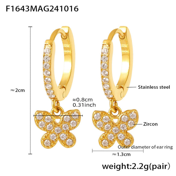Jewelry Stainless Steel Zircon Geometric Elements Handmade Pvd Electroplated Niche Trendy Earrings