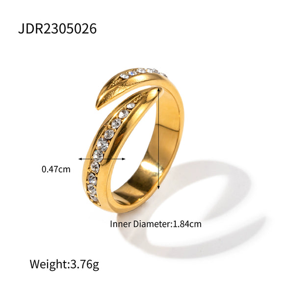 Jewelry Stainless Steel Zircon Open Ring Elegant Style Electroplating Women