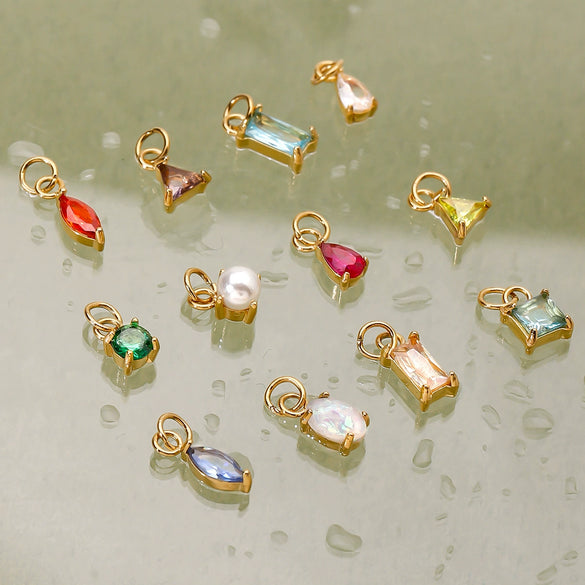 Jewelry Stainless Steel Zircon Pendant Electroplated Birthstone Water Drop Pearl