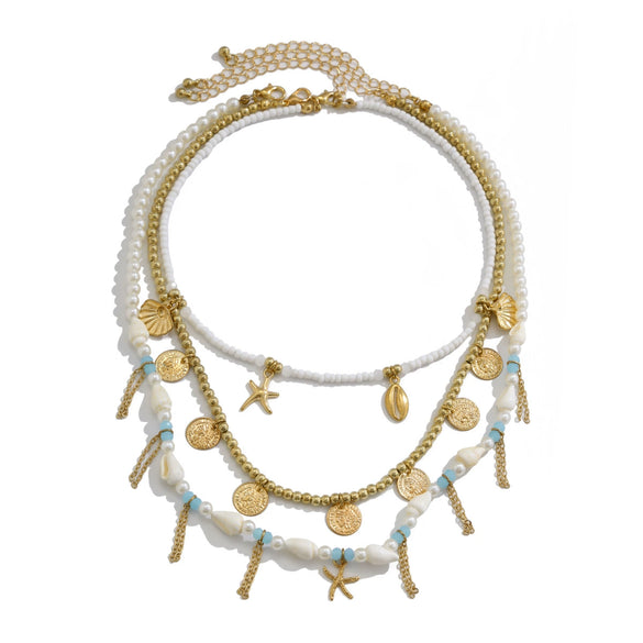 Jewelry Starfish Imitation Pearl Alloy Geometric Niche Multi Layer Clavicle Chain Electroplated