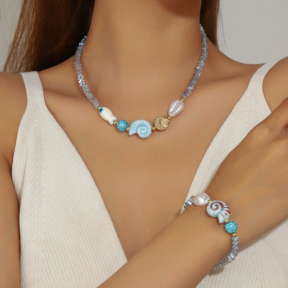 Jewelry Starfish Shell Artificial Crystal Marine Life Set With Diamonds Necklace Bracelet For Women