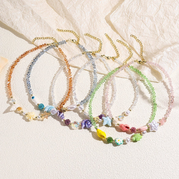 Jewelry Starfish Shell Artificial Crystal Marine Life Set With Diamonds Necklace Bracelet For Women