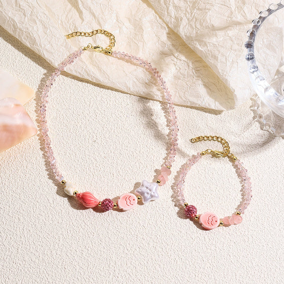 Jewelry Starfish Shell Artificial Crystal Marine Life Set With Diamonds Necklace Bracelet For Women