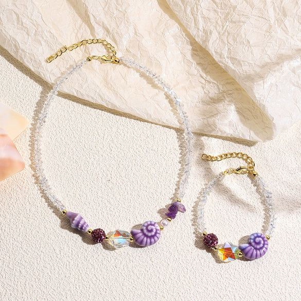 Jewelry Starfish Shell Artificial Crystal Marine Life Set With Diamonds Necklace Bracelet For Women