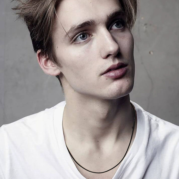 Jewelry 925 Sterling Silver Buckle Black Leather Rope Necklace Geometric Style