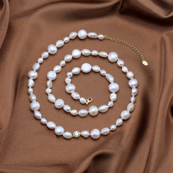 Jewelry 925 Sterling Silver Geometric Baroque Pearl Multilayered Clavicle Chain Electroplated Simple Design