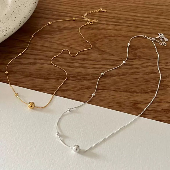 Jewelry 925 Sterling Silver Geometric Snake Bone Ball Necklace