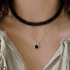 Jewelry 925 Sterling Silver Inlaid Natural Black Agate Heart Shape Love Necklace For Women