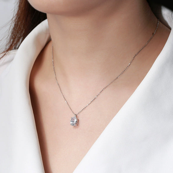 Jewelry 925 Sterling Silver Inlaid Zircon Clavicle Necklace Geometric Polished