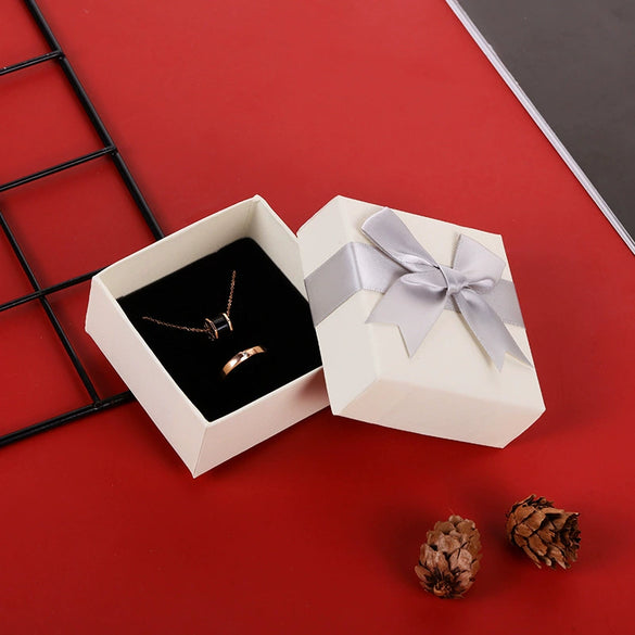 Jewelry Storage Box In Paper And Cardboard Material For Earrings Necklace Ring With Fashion Packaging And Bow Design