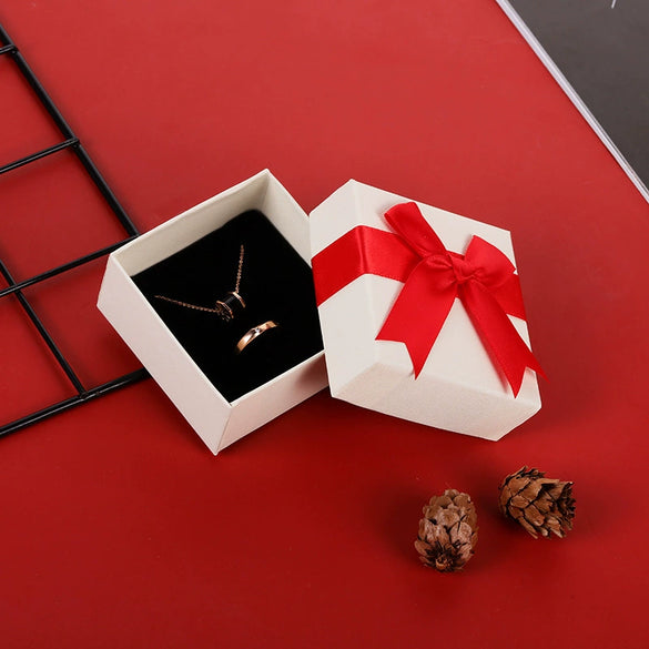 Jewelry Storage Box In Paper And Cardboard Material For Earrings Necklace Ring With Fashion Packaging And Bow Design