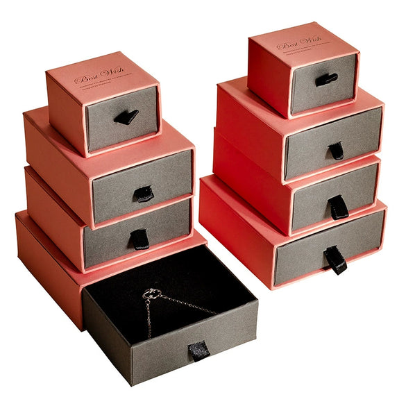 Jewelry Storage Box Made Of Paper And Cardboard For Shrimp Powder Contrast Ring Earrings Necklace Bracelet With Drawer Packaging