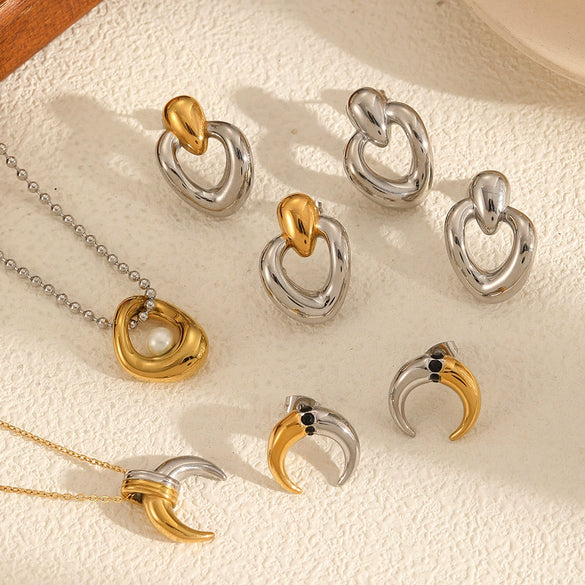 Jewelry Suit Stainless Steel Titanium Steel Earrings Necklace With Stars Sun And Moon Clouds Universe Pattern Electroplated For Women Highend Minimalist Style