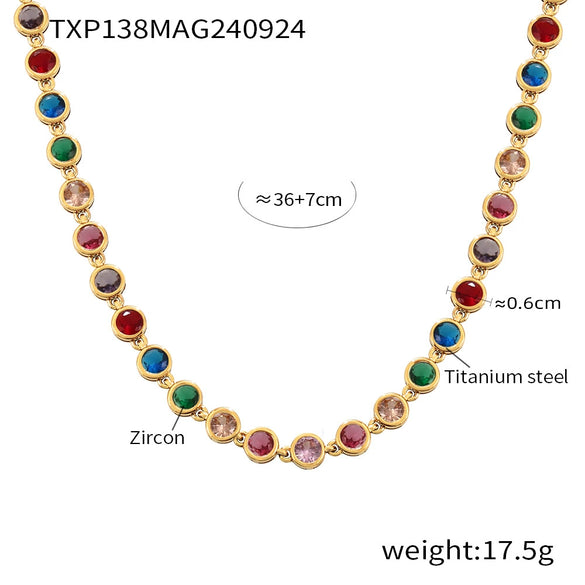 Jewelry Suit 316L Stainless Steel Chain Pattern Mixed Color 3A Zircon Pvd Vacuum Plating Bracelet And Necklace