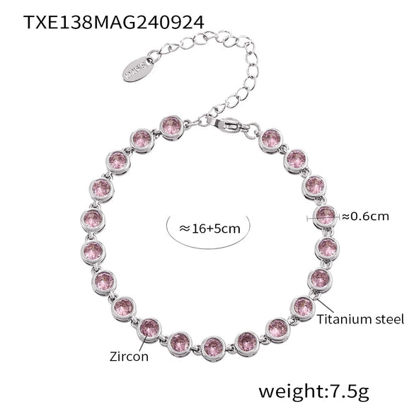 Jewelry Suit 316L Stainless Steel Chain Pattern Mixed Color 3A Zircon Pvd Vacuum Plating Bracelet And Necklace