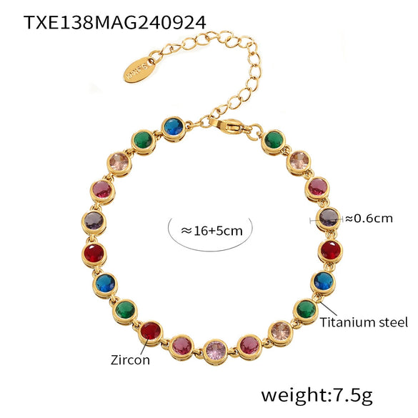 Jewelry Suit 316L Stainless Steel Chain Pattern Mixed Color 3A Zircon Pvd Vacuum Plating Bracelet And Necklace
