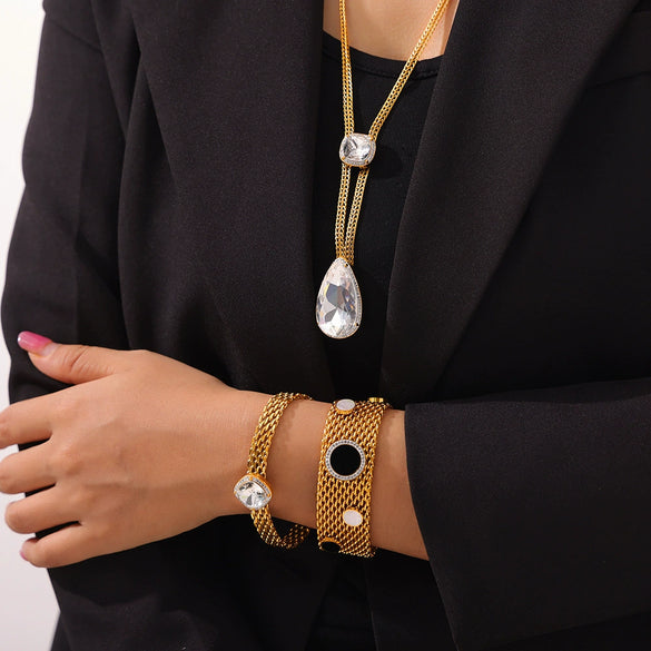 Jewelry Suit 316L Stainless Steel Inlaid Zircon Electroplating Chain Style Pendant Niche Design