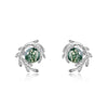 Jewelry Suit Women's S925 Silver Stud Earrings With Water Grass Agate Stone Geometric Design