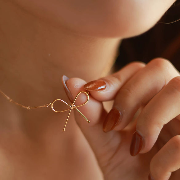 Jewelry Sweet Bow Titanium Steel 18K Gold Plated Necklace Bracelet For Women