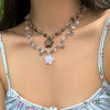 Jewelry Sweet Irregular Turquoise Plastic Ball Chain Collarbone Necklace With Geometric Design And Electroplating Treatment For Women