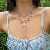 Jewelry Sweet Irregular Turquoise Plastic Ball Chain Collarbone Necklace With Geometric Design And Electroplating Treatment For Women
