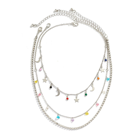 Jewelry Sweet Style Colorful Love Star And Moon Pendant Necklace Handmade With Alloy Acrylic Claw Chain And Iron Chain Geometric Pattern Electroplated