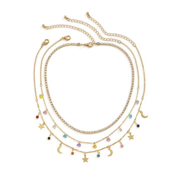 Jewelry Sweet Style Colorful Love Star And Moon Pendant Necklace Handmade With Alloy Acrylic Claw Chain And Iron Chain Geometric Pattern Electroplated