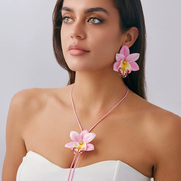 Jewelry Sweet Style Flower Leather Wax Thread Handmade Necklace And Earrings