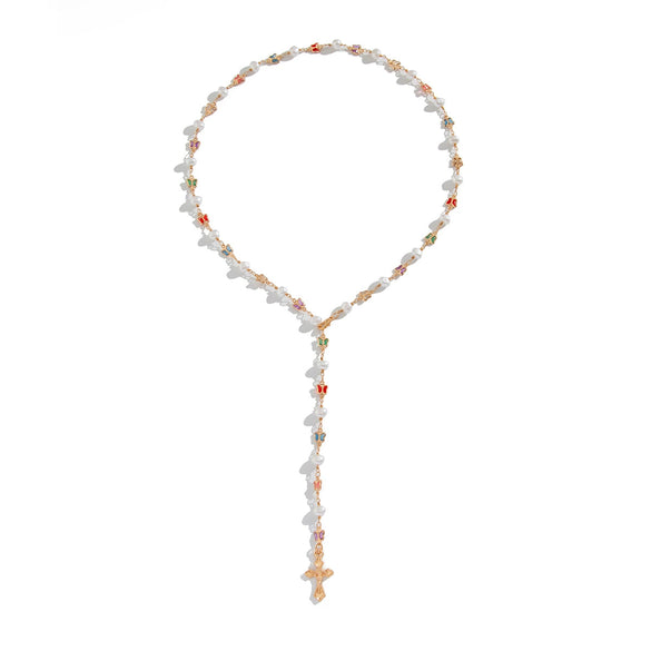 Jewelry Sweet Style Inlaid Imitation Pearl Alloy Geometric Electroplated Ychain Necklace For Women