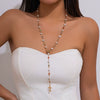 Jewelry Sweet Style Inlaid Imitation Pearl Alloy Geometric Electroplated Ychain Necklace For Women
