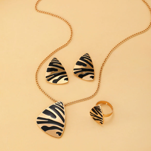 Jewelry Threepiece Set Alloy Geometric Triangle Leopard Print Electroplating For Women