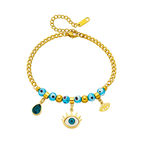 Jewelry Titanium Steel Beaded Blue Eyes Water Drop Pendant Bracelet Electroplated