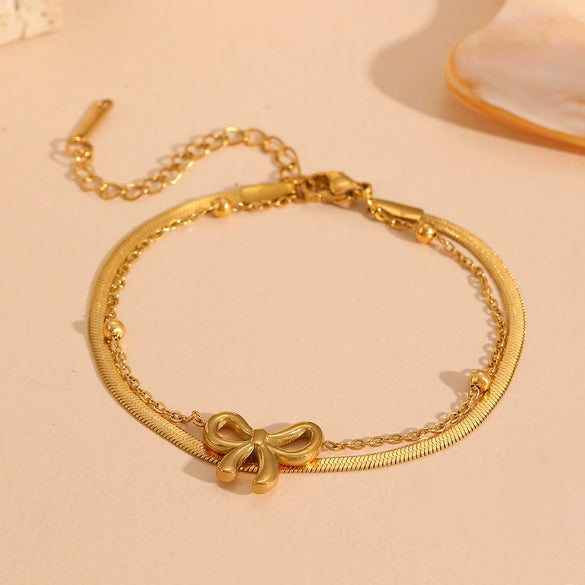 Jewelry Titanium Steel Beaded Double Blade Bow Set With Diamonds For Women