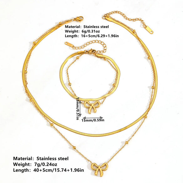 Jewelry Titanium Steel Beaded Double Blade Bow Set With Diamonds For Women