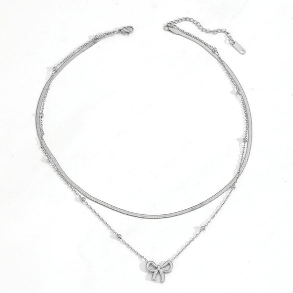 Jewelry Titanium Steel Beaded Double Blade Bow Set With Diamonds For Women