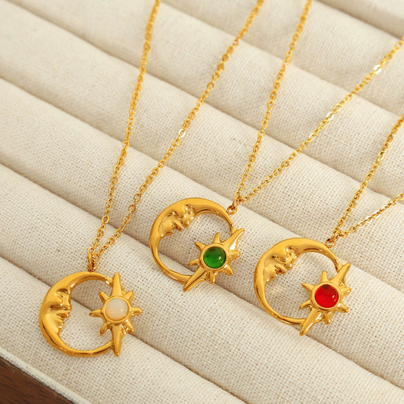 Jewelry 316L Stainless Steel Constellation Hollow Star Moon Pendant Clavicle Chain Electroplated