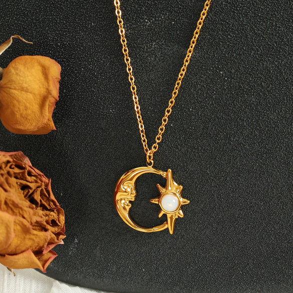 Jewelry 316L Stainless Steel Constellation Hollow Star Moon Pendant Clavicle Chain Electroplated