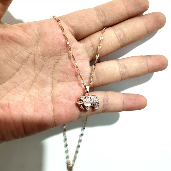 Jewelry Titanium Steel Copper Inlaid Zircon Baby Elephant Animal Elements Necklace For Female