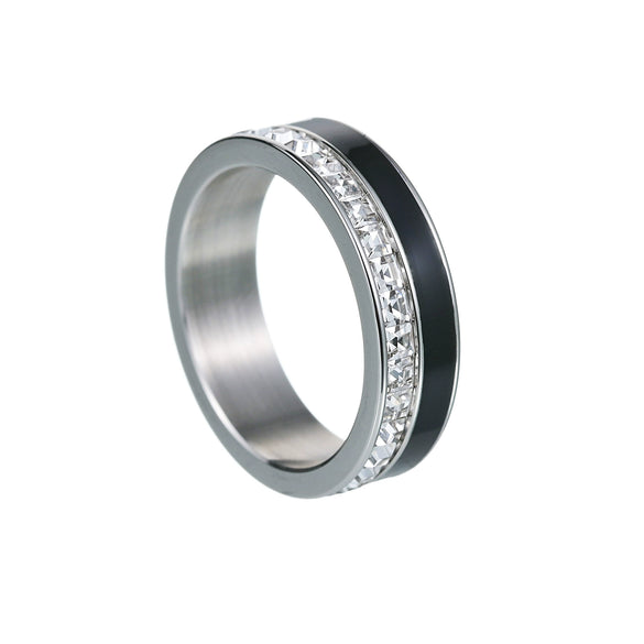 Jewelry Titanium Steel Couple Rings Inlaid With Square Diamonds U Shape Vacuum Plating