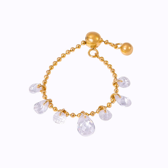 Jewelry 316L Stainless Steel Crystal Geometric Drop Shape Goldplated Chain Pendant