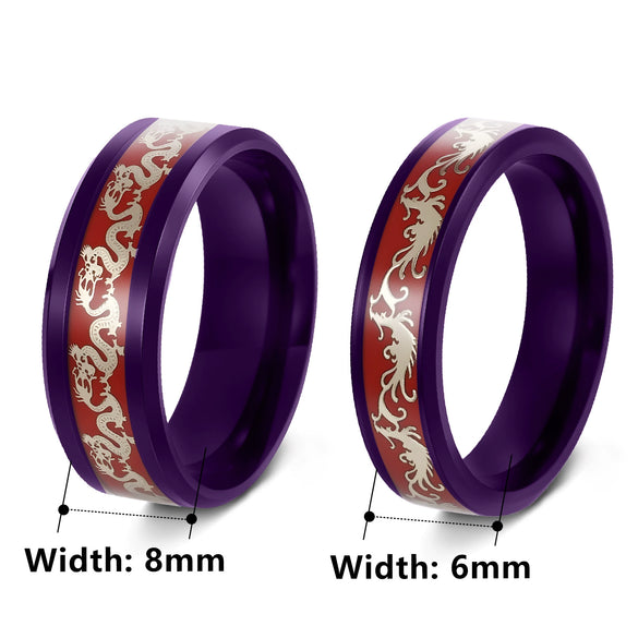 Jewelry Titanium Steel Dragon And Phoenix Pattern Electroplated Couple Ring Bracelet